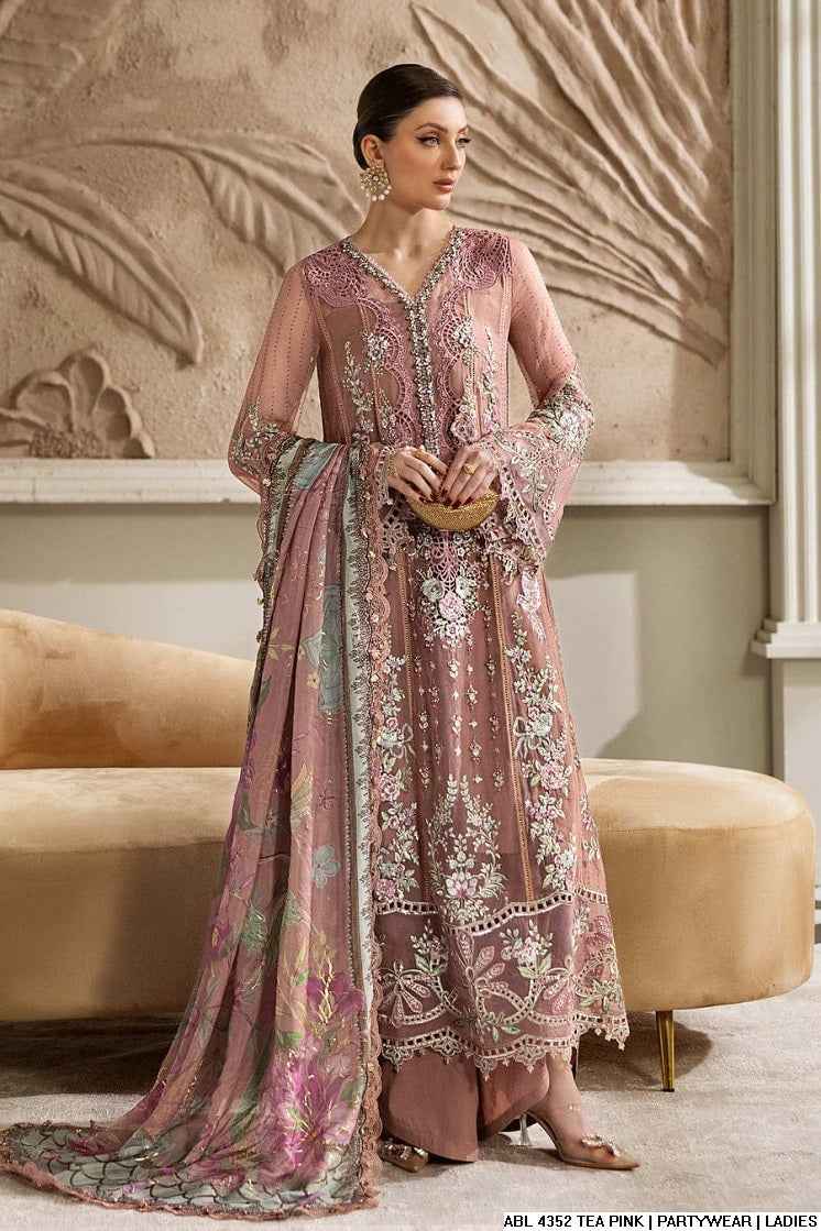 Pakistani women's tea pink chiffon A-Line shirt back view