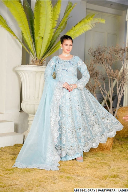 Organza frock plazo ABS 3161 - Pakistani women's luxury formal wear with grip plazo and organza dupatta front view
