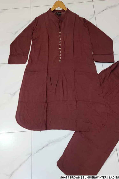 Brown lawn Pakistani women's A-Line casual shirt side view
