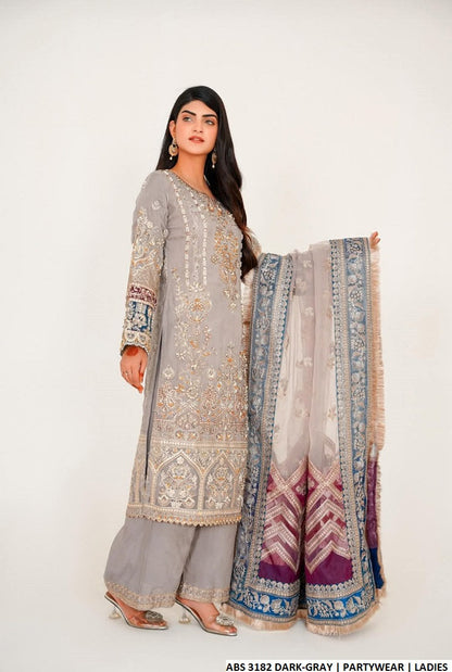 ABS 3182 Pakistani women's chiffon outfit with organza dupatta detail view