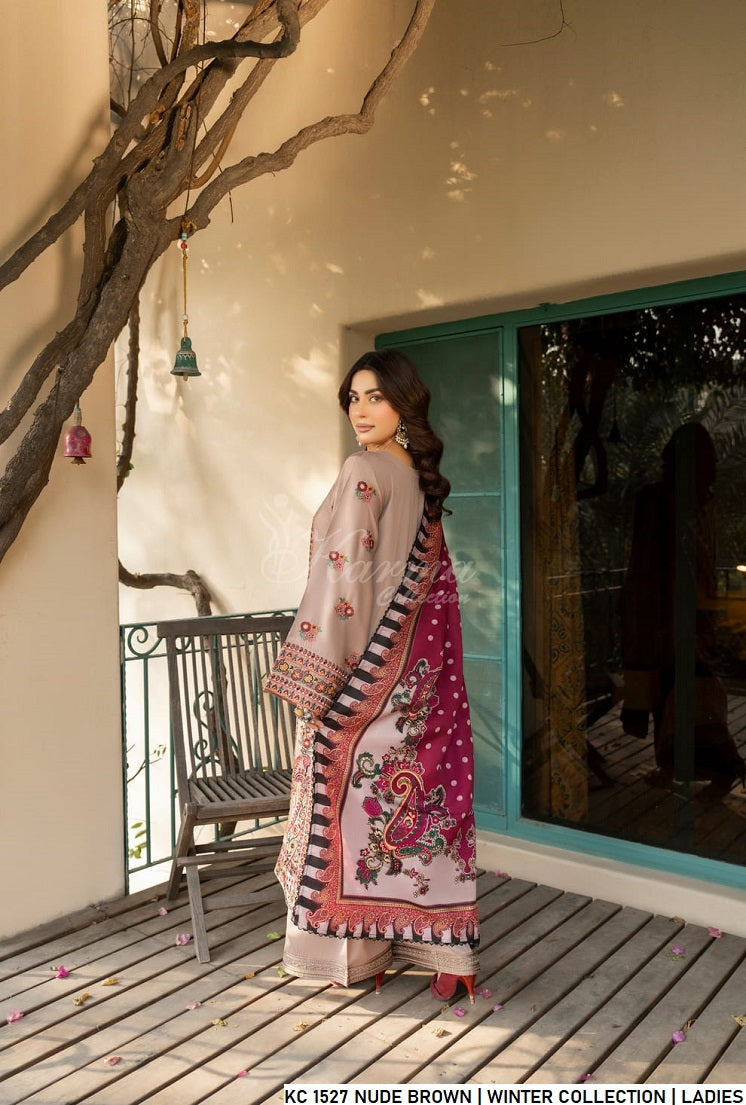 Pakistani women's nude brown silk short shirt back view