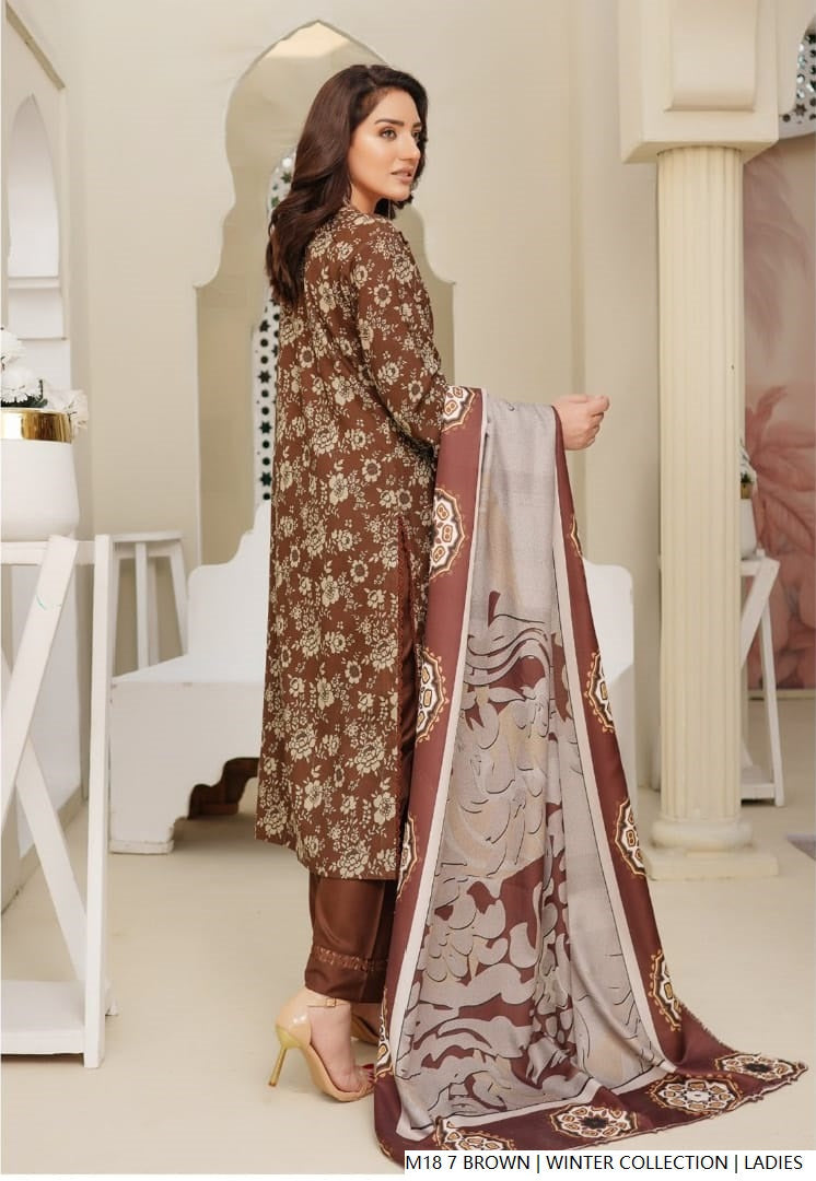 Pakistani women's brown lawn A-Line casual outfit back view