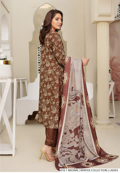 Pakistani women's brown lawn A-Line casual outfit back view