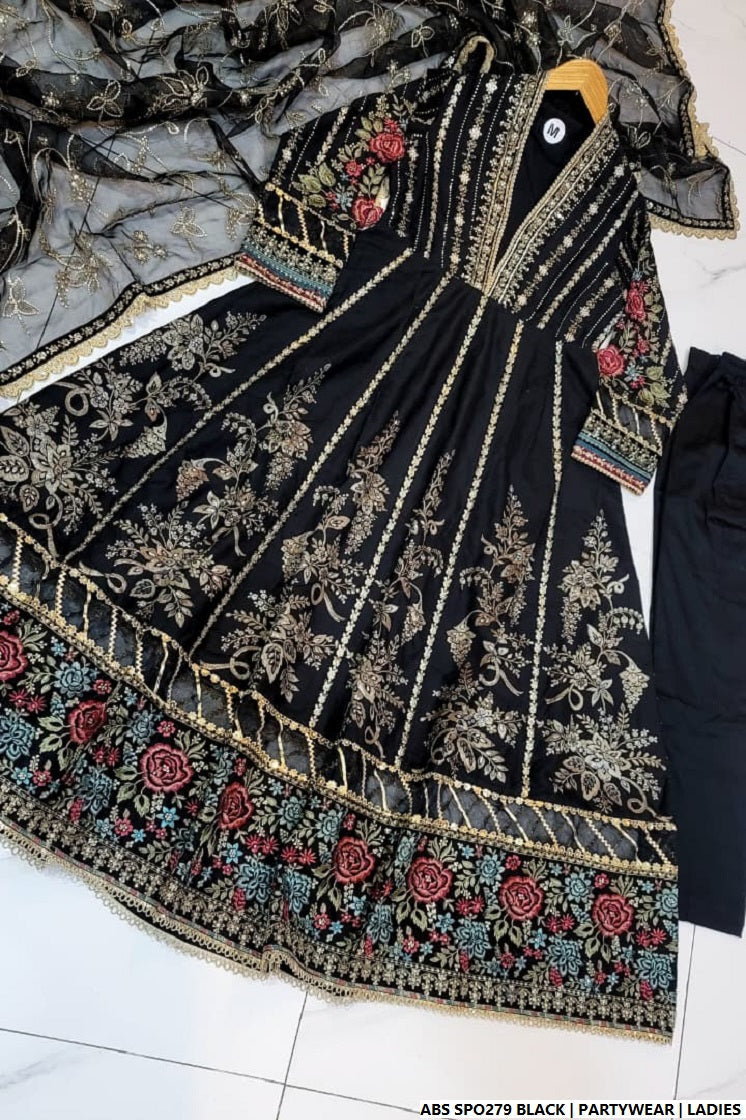 Black chiffon Pakistani women's straight shirt with plazo side view