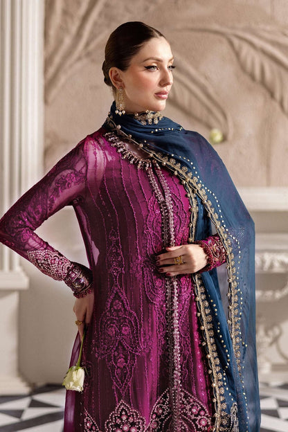 Magenta organza Pakistani women's A-Line shirt side view