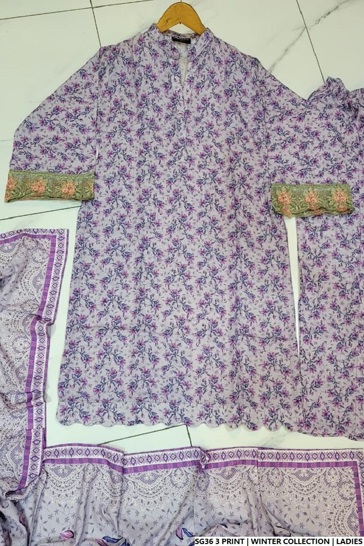 Lawn A-Line printed shirt - Pakistani women's casual summer outfit with cotton trouser and lawn dupatta front view