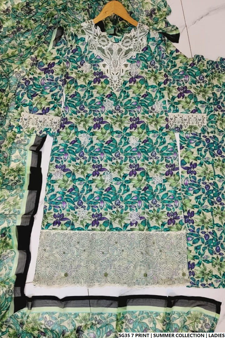 Pakistani women's lawn A-Line printed casual outfit detail view