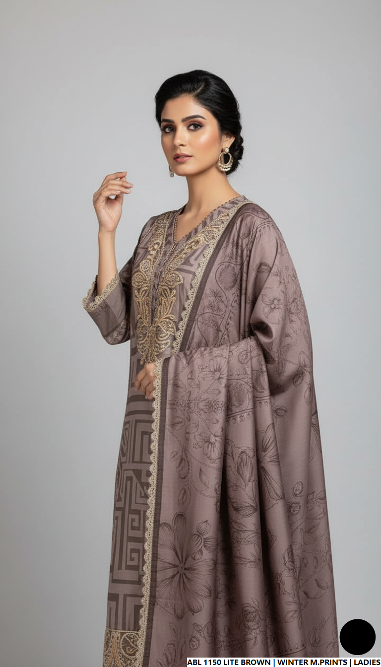 Pakistani women's printed lawn casual outfit detail view