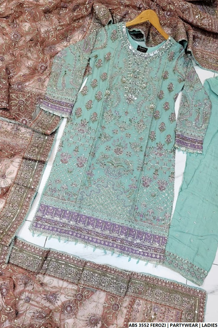 Pakistani women's ferozi organza straight shirt full view