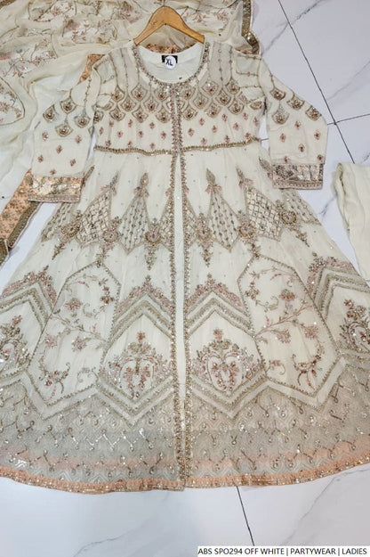 Off white chiffon Pakistani women's straight shirt with plazo side view