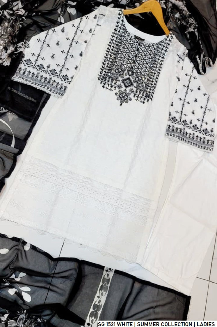 Pakistani women's white lawn A-Line casual shirt detail view