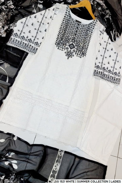 Pakistani women's white lawn A-Line casual shirt detail view
