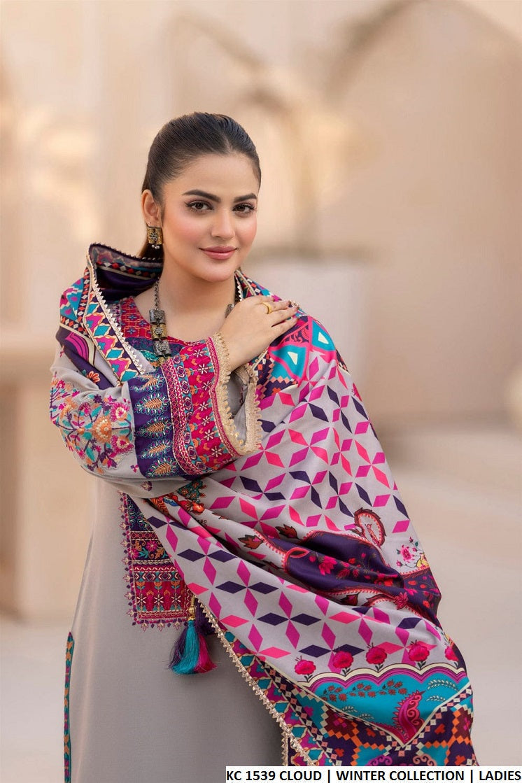 Pakistani women's cloud white silk short shirt farshi shalwar back view