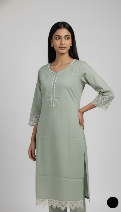 Light green lawn Pakistani women's 2-piece casual summer suit back view