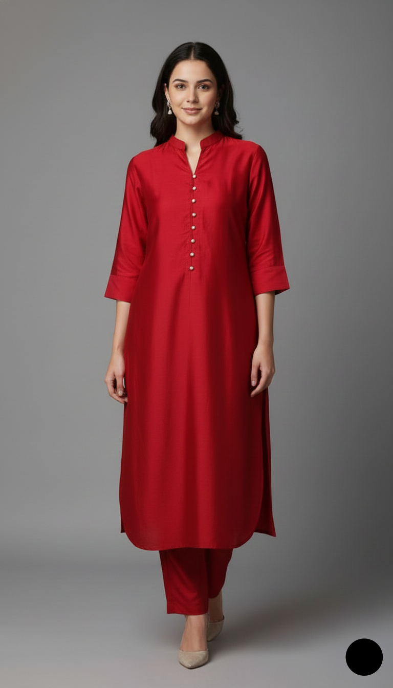 Lawn 2-piece red - Pakistani women's casual summer outfit with cotton trouser and lawn dupatta front view