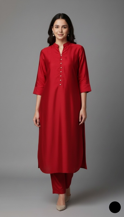 Lawn 2-piece red - Pakistani women's casual summer outfit with cotton trouser and lawn dupatta front view