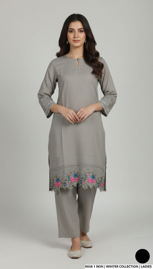 Lawn 2-piece skin - Pakistani women's casual summer outfit with cotton trouser and lawn dupatta front view