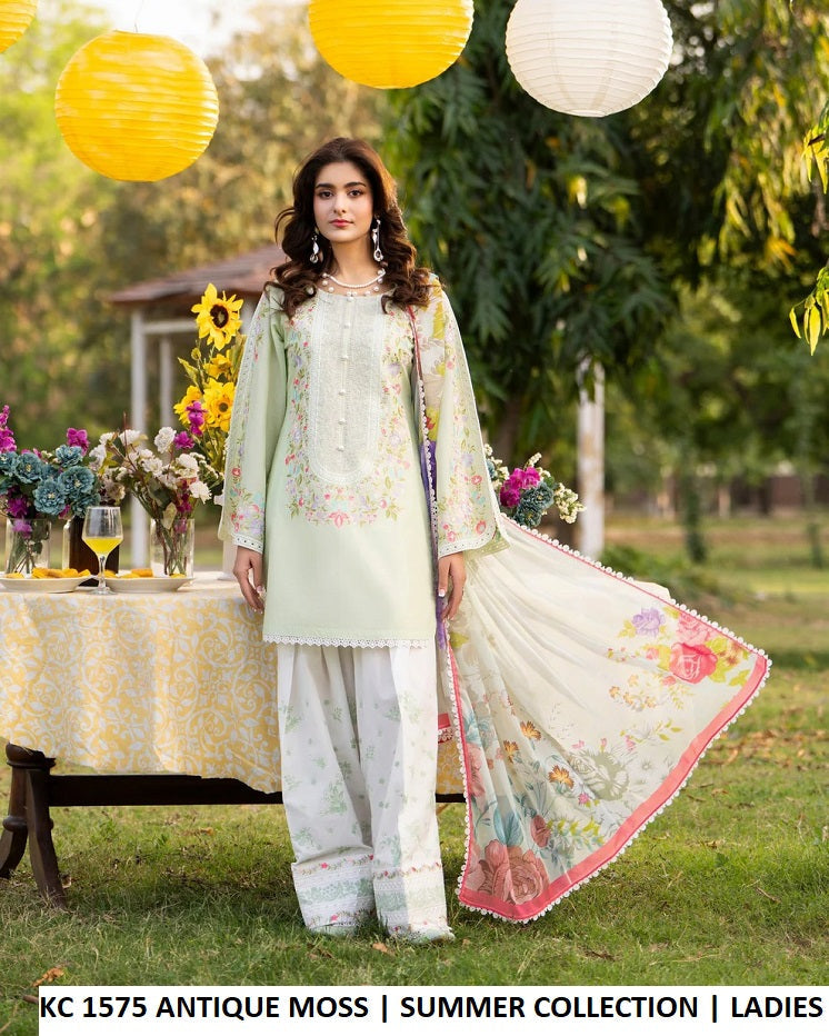 KC Sunehri 1575 Antique Moss - Antique Moss Embroidered 3-Piece Ready to Wear Women's Pakistani Suit