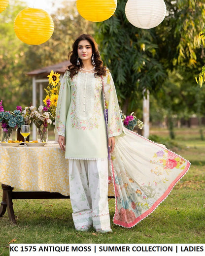 KC Sunehri 1575 Antique Moss - Antique Moss Embroidered 3-Piece Ready to Wear Women's Pakistani Suit