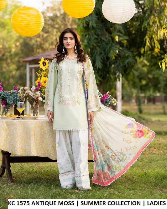 KC Sunehri 1575 Antique Moss - Antique Moss Embroidered 3-Piece Ready to Wear Women's Pakistani Suit