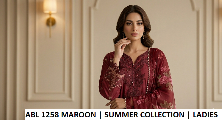 ABL 1258 MAROON - Maroon Cotton Straight 3-Piece Women's Pakistani Suit