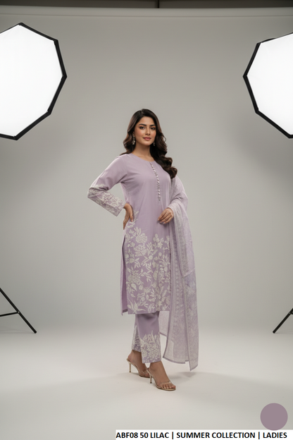 Pakistani women's lilac cotton straight shirt plazo back view