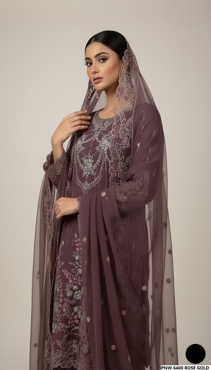 Rose gold chiffon Pakistani women's straight shirt with plazo side view
