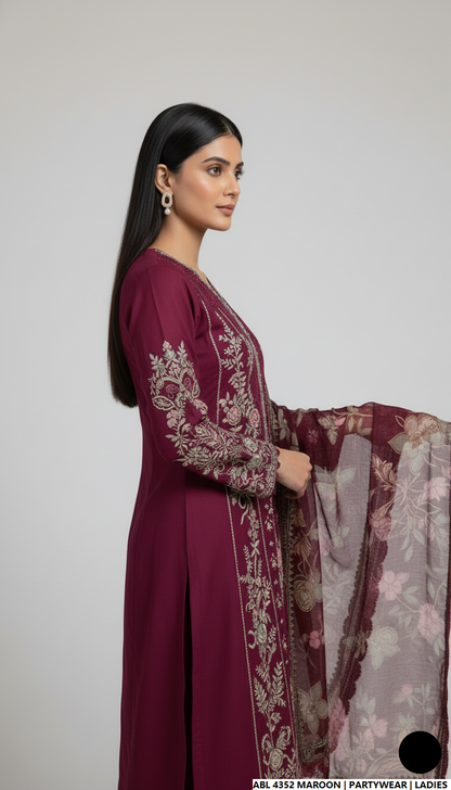 Pakistani women's maroon chiffon straight shirt back view