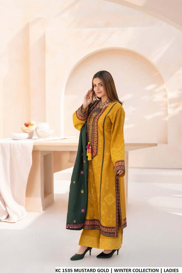 Pakistani women's mustard gold silk short shirt detail view