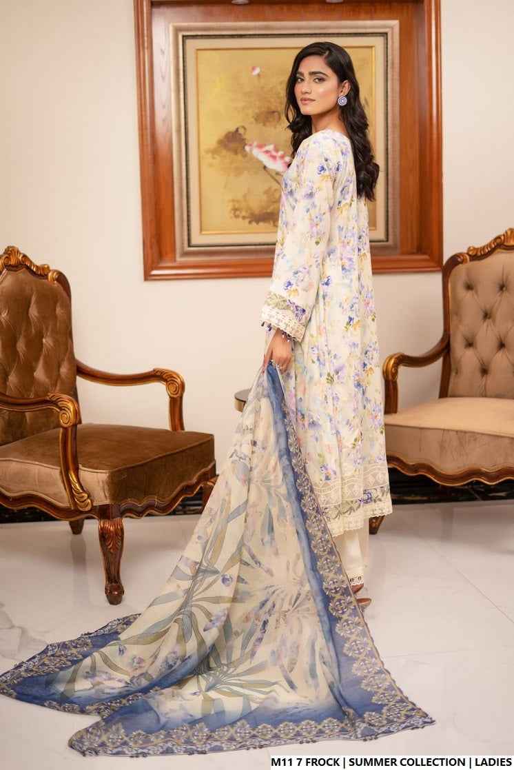 Pakistani women's lawn long frock printed casual outfit back view