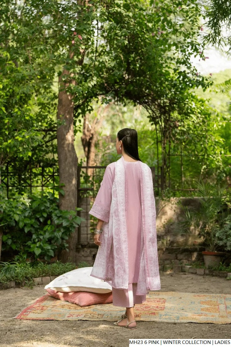Pakistani women's pink khaddar straight winter shirt back view