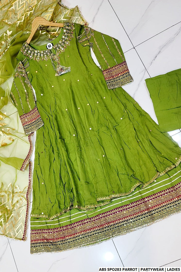 Parrot green chiffon Pakistani women's straight shirt with plazo side view