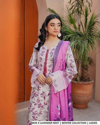 Pakistani women's lavender lawn A-Line casual outfit back view