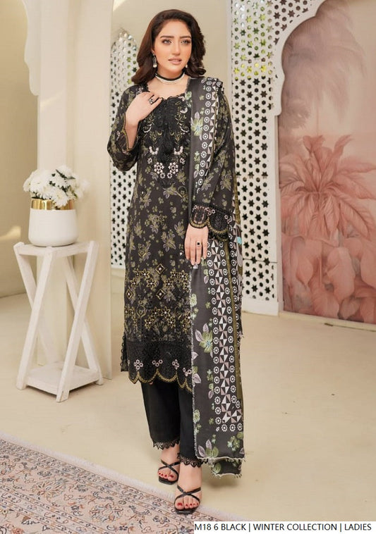 Lawn A-Line shirt black - Pakistani women's casual summer outfit with cotton trouser and lawn dupatta front view