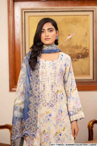 Pakistani women's lawn long frock printed casual outfit side view