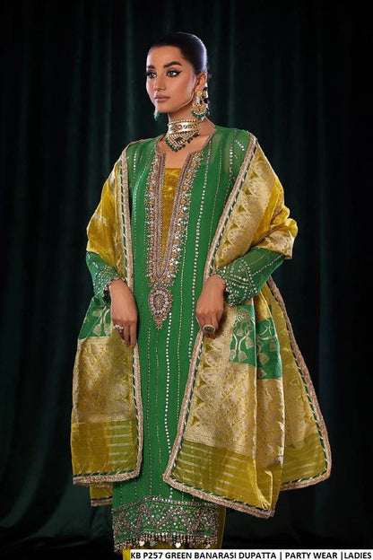 KB P257 GREEN BANARASI DUPATTA