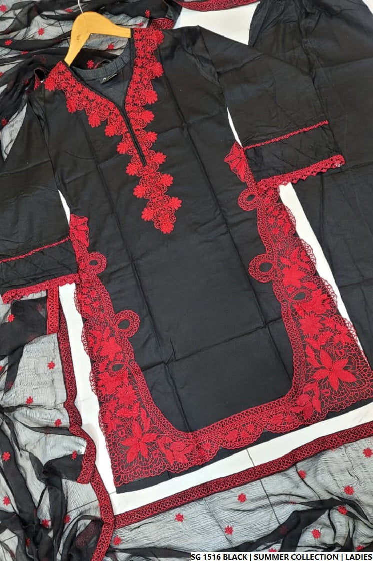Pakistani women's black lawn A-Line casual outfit back view