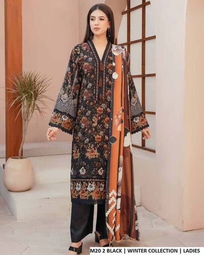 Lawn A-Line shirt black - Pakistani women's casual summer outfit with cotton trouser and lawn dupatta front view