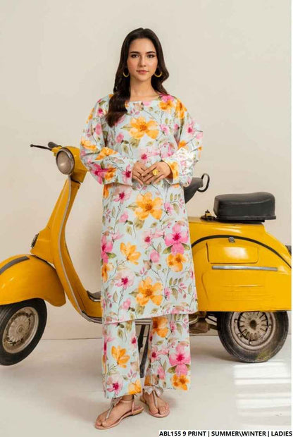 Lawn 2-piece printed - Pakistani women's casual summer outfit with cotton trouser and lawn dupatta front view