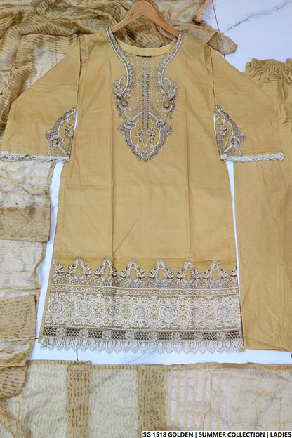 Pakistani women's golden lawn A-Line casual shirt full view