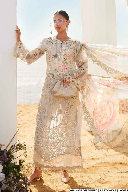 Organza A-Line shirt off white - Pakistani women's elegant formal wear with viscose trouser and organza dupatta front view