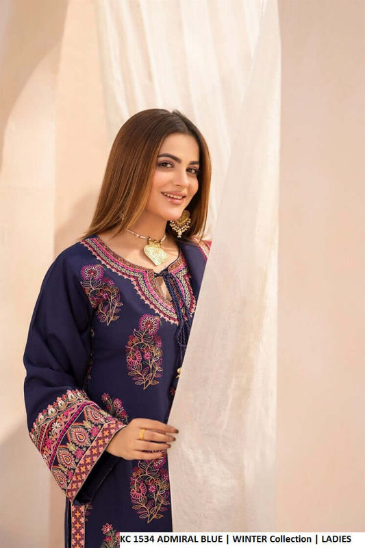 Admiral blue silk Pakistani women's short shirt side view