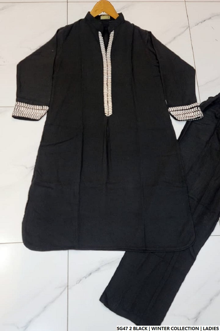 Pakistani women's black lawn A-Line casual shirt full view