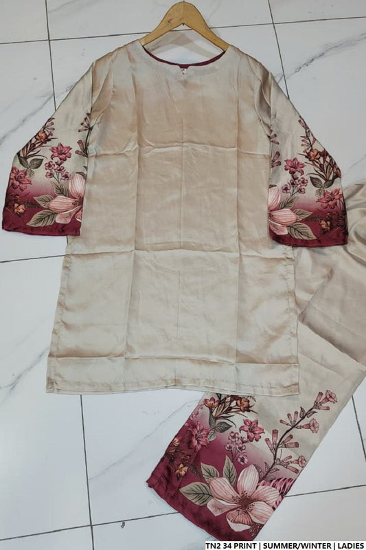 Lawn 2-piece printed - Pakistani women's casual summer outfit with cotton trouser and lawn dupatta front view