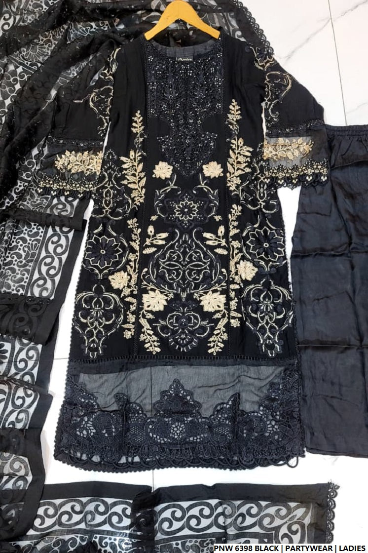 Pakistani women's black chiffon straight shirt plazo back view