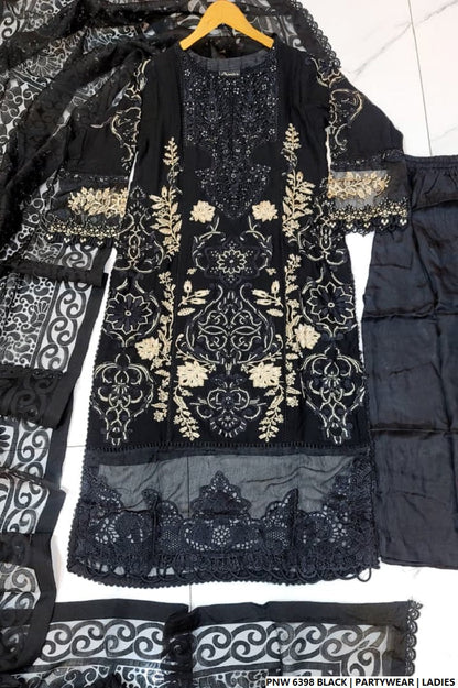 Pakistani women's black chiffon straight shirt plazo back view
