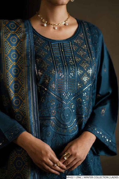 Pakistani women's zinc grey khaddar straight winter shirt back view