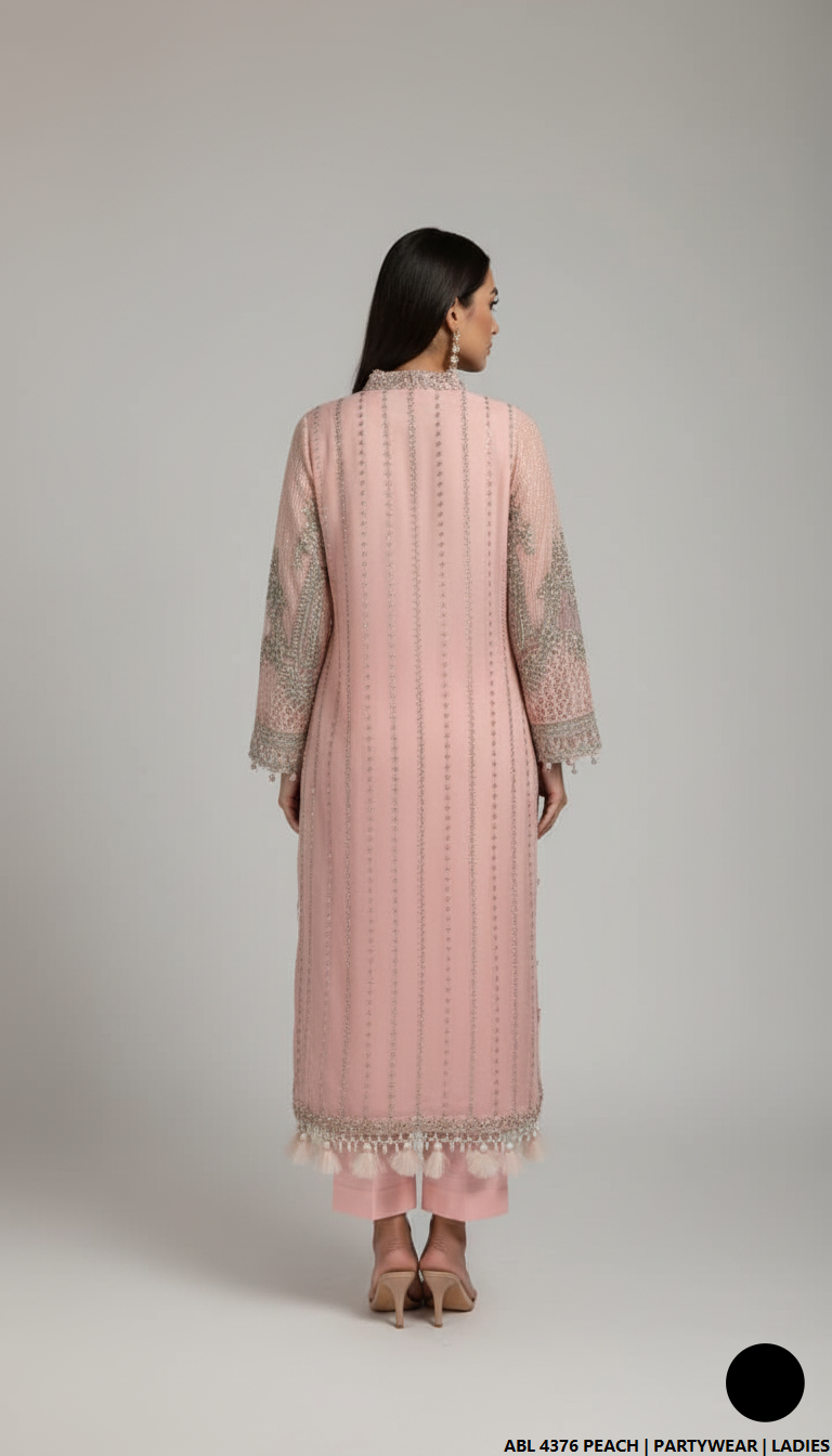 Pakistani women's peach chiffon straight shirt back view