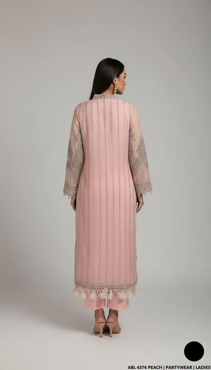Pakistani women's peach chiffon straight shirt back view