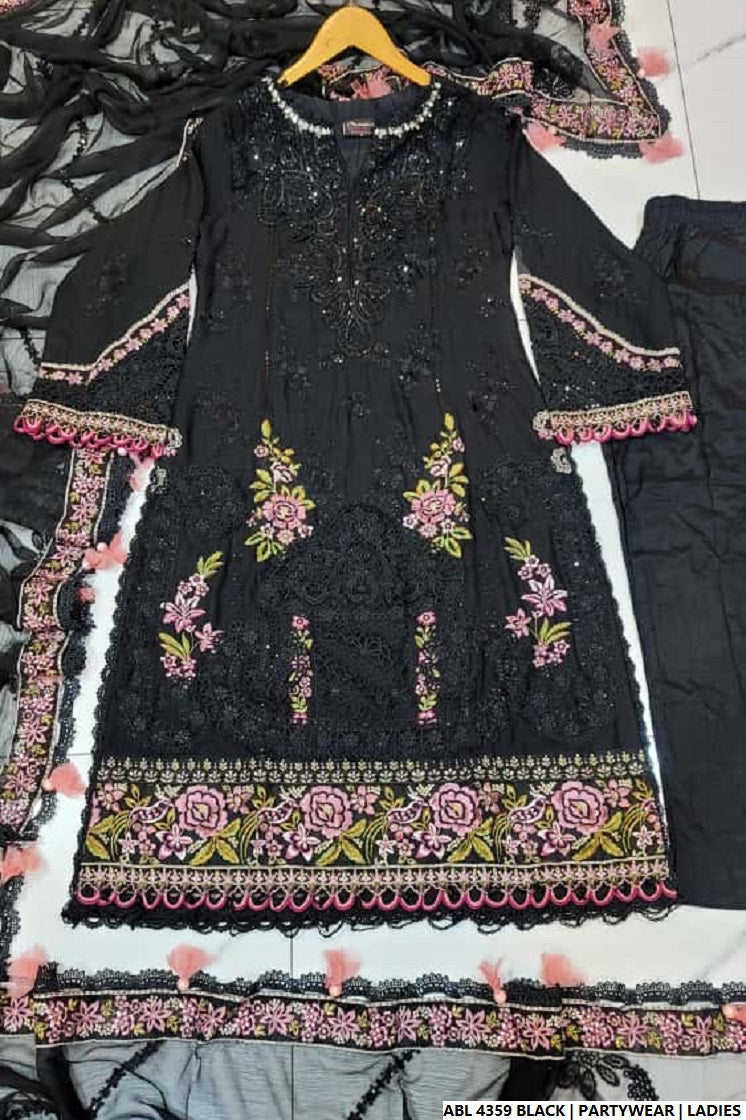 Pakistani women's black organza A-Line shirt back view